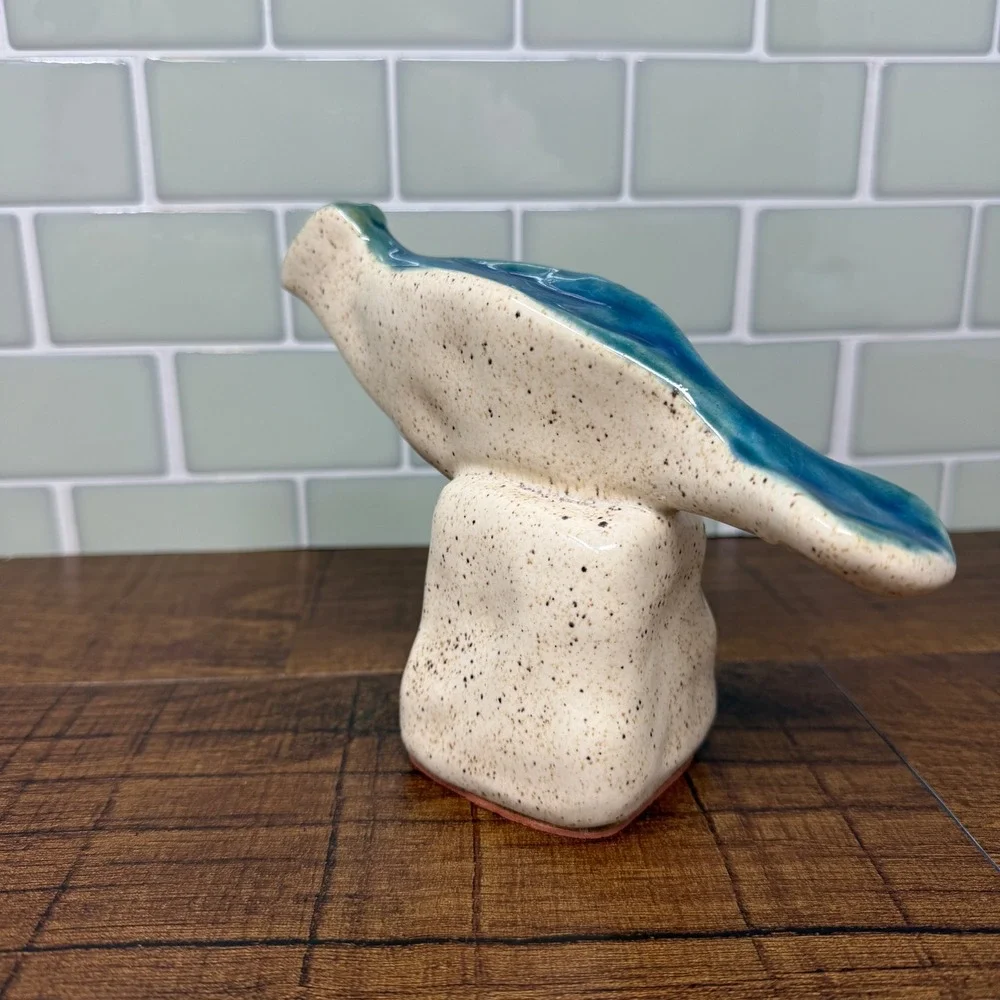 West Elm Speckled Ceramic Bird Figurine Aqua Blue Glaze Modernist Sculpture